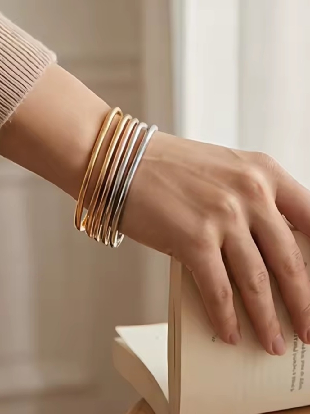 Mixed Gold Rhodium Bangle Set - Picture 2 of 3